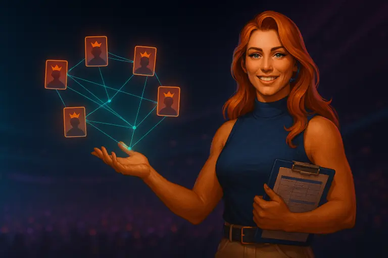 Fan cards linked across the room